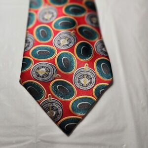 Classic Mens Tie‎ Compass Pattern 100% Silk Red / Green